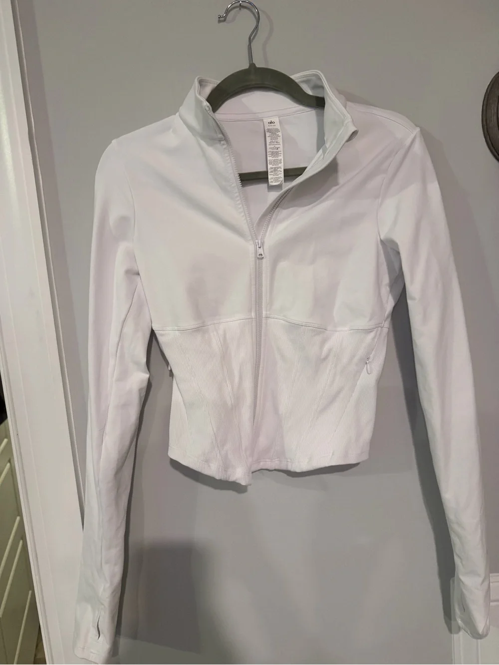 Alo Women's White Aolirbrush Corset Full  Zip-Front Jacket
